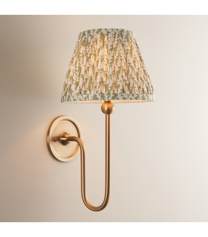 Santiago Brushed Aged Brass Plate Wall Light with Herb Garden Green Fabric Leaf Shade 20cm B22-2