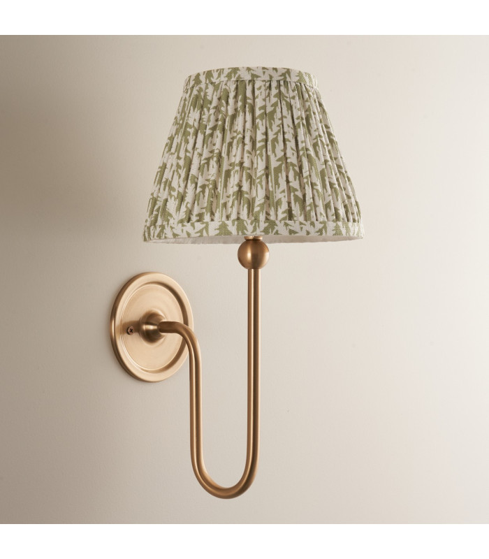 Santiago Brushed Aged Brass Plate Wall Light with Herb Garden Green Fabric Leaf Shade 20cm B22-3