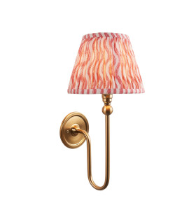 Santiago Brushed Aged Brass Plate Wall Light with Coral Pink Fabric Ripple Shade 20cm B22-1