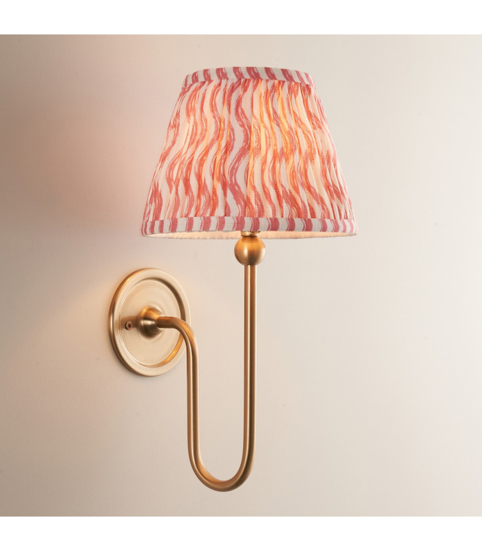 Santiago Brushed Aged Brass Plate Wall Light with Coral Pink Fabric Ripple Shade 20cm B22-2