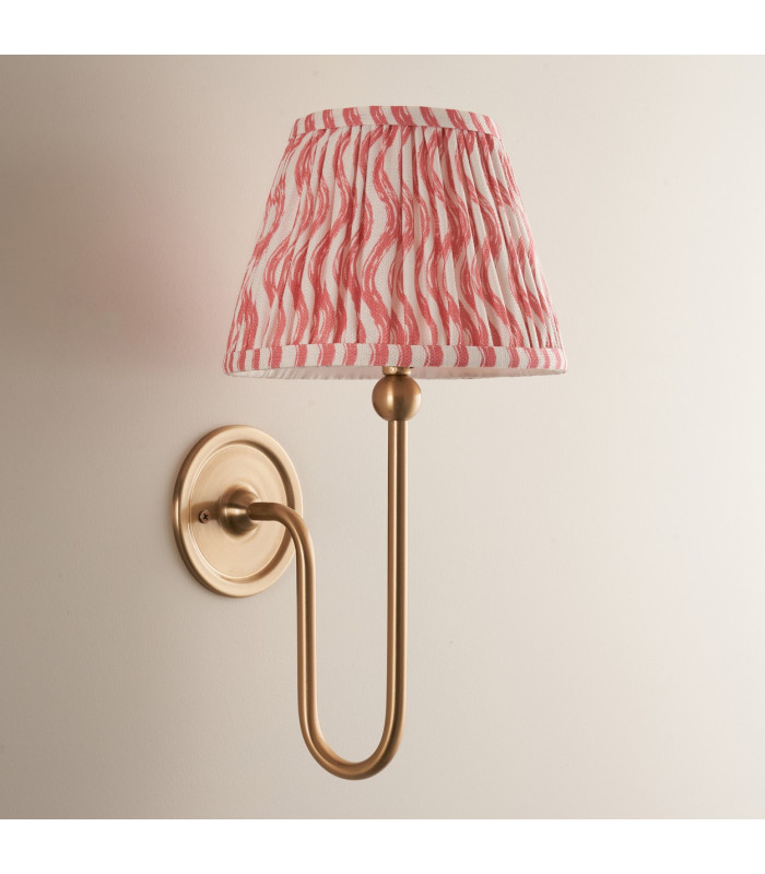 Santiago Brushed Aged Brass Plate Wall Light with Coral Pink Fabric Ripple Shade 20cm B22-3
