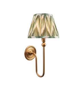 Santiago Brushed Aged Brass Plate Wall Light with Cotswold Green Fabric Zigzag Shade 20cm B22-1