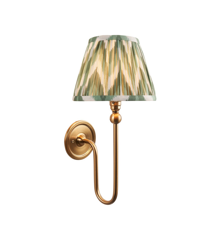 Santiago Brushed Aged Brass Plate Wall Light with Cotswold Green Fabric Zigzag Shade 20cm B22-1