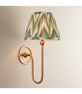Santiago Brushed Aged Brass Plate Wall Light with Cotswold Green Fabric Zigzag Shade 20cm B22-2