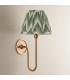 Santiago Brushed Aged Brass Plate Wall Light with Cotswold Green Fabric Zigzag Shade 20cm B22-3