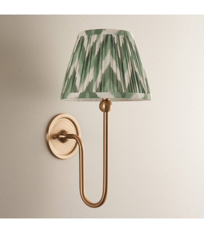 Santiago Brushed Aged Brass Plate Wall Light with Cotswold Green Fabric Zigzag Shade 20cm B22-3