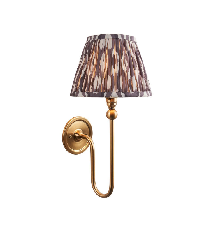 Santiago Brushed Aged Brass Plate Wall Light with Pearl Grey Fabric Ikat Shade 20cm B22-1
