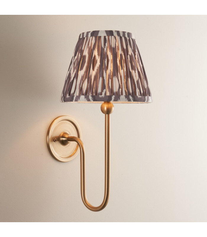 Santiago Brushed Aged Brass Plate Wall Light with Pearl Grey Fabric Ikat Shade 20cm B22-2
