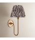Santiago Brushed Aged Brass Plate Wall Light with Pearl Grey Fabric Ikat Shade 20cm B22-3