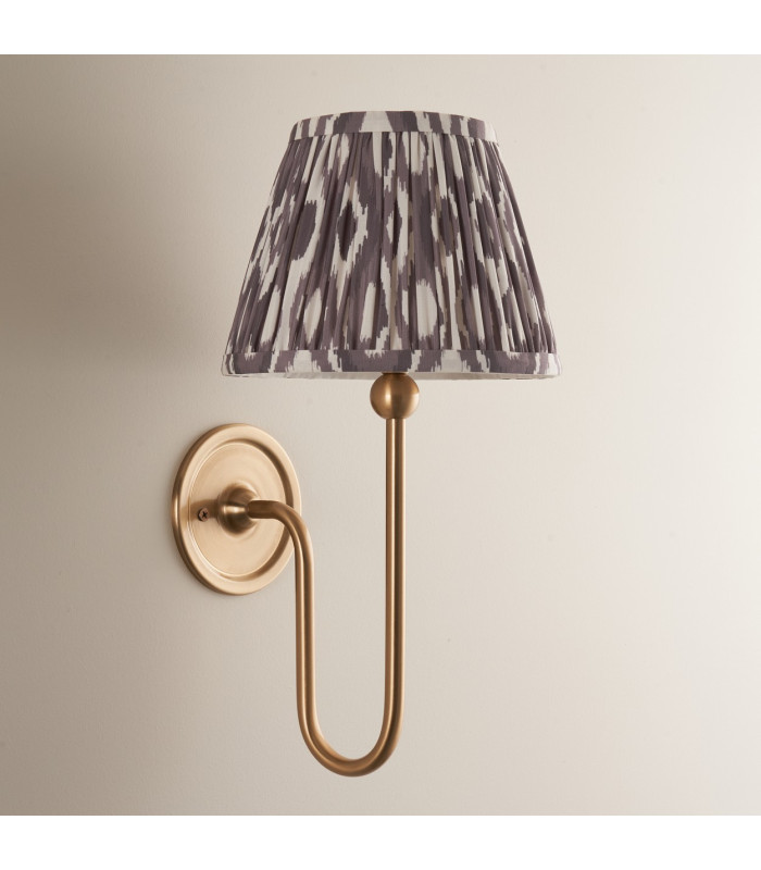 Santiago Brushed Aged Brass Plate Wall Light with Pearl Grey Fabric Ikat Shade 20cm B22-3