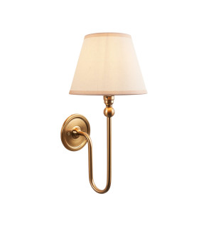 Santiago Brushed Aged Brass Plate Wall Light with Vintage White Fabric Ivy Shade 20cm B22-1
