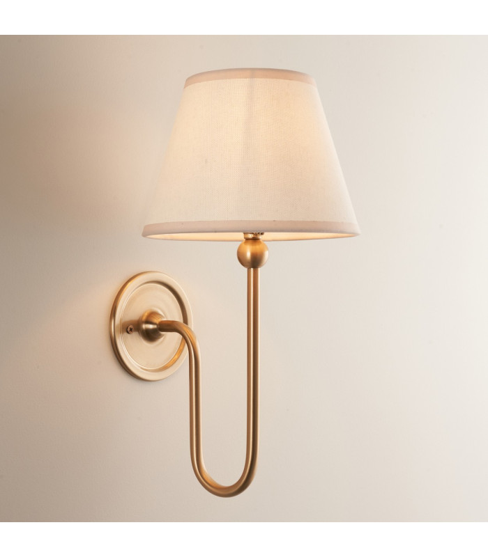 Santiago Brushed Aged Brass Plate Wall Light with Vintage White Fabric Ivy Shade 20cm B22-2