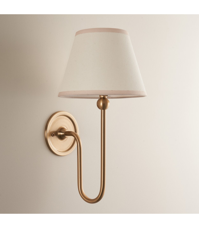 Santiago Brushed Aged Brass Plate Wall Light with Vintage White Fabric Ivy Shade 20cm B22-3