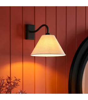 Knole Wall Lamp with Shade Matt Black & Natural Faux Linen E14-2