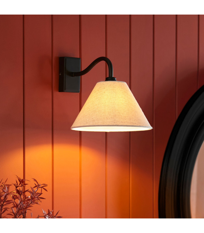 Knole Wall Lamp with Shade Matt Black & Natural Faux Linen E14-2