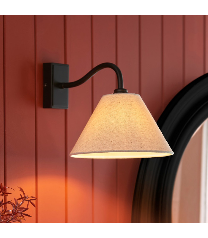 Knole Wall Lamp with Shade Matt Black & Natural Faux Linen E14-3