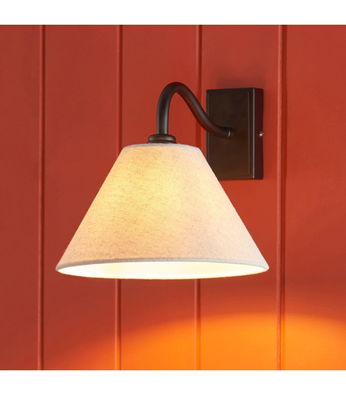 Knole Wall Lamp with Shade Matt Black & Natural Faux Linen E14-5