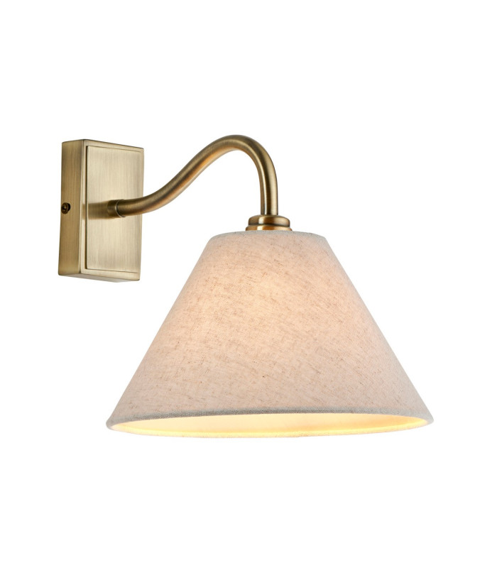 Knole Wall Lamp with Shade Antique Brass Plate & Natural Faux Linen E14-1