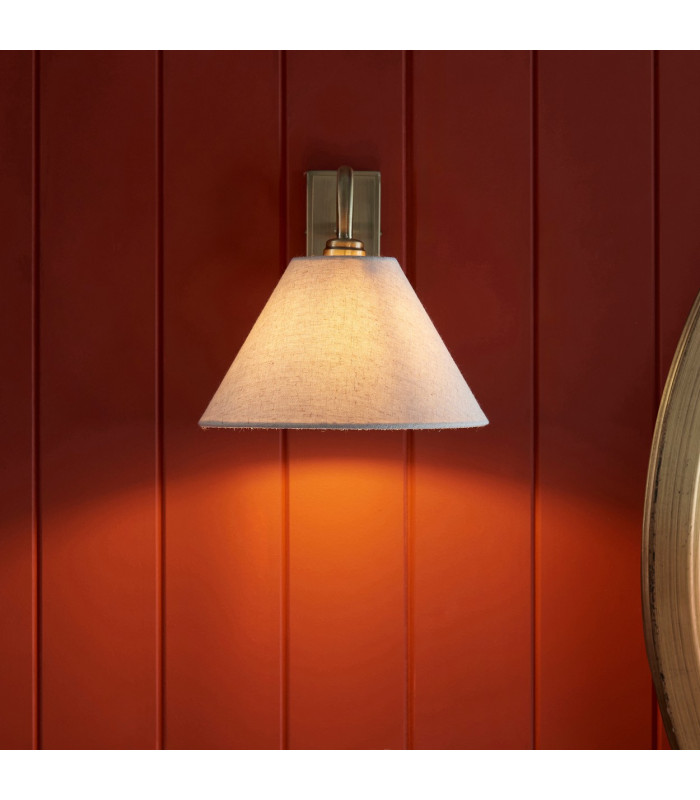 Knole Wall Lamp with Shade Antique Brass Plate & Natural Faux Linen E14-4