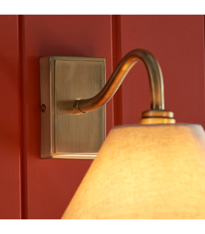 Knole Wall Lamp with Shade Antique Brass Plate & Natural Faux Linen E14-7