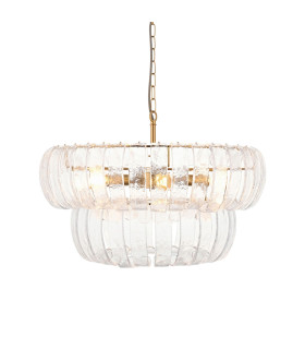 Montrose Pendant Ceiling Light Brushed Aged Brass Plate & Handmade Clear Textured Glass 6x E14-1