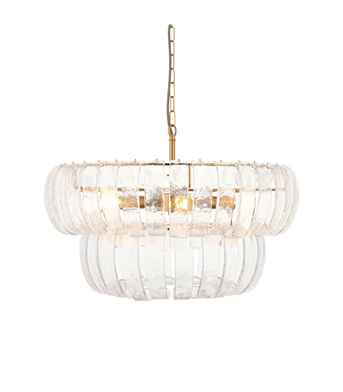 Montrose Pendant Ceiling Light Brushed Aged Brass Plate & Handmade Clear Textured Glass 6x E14-1