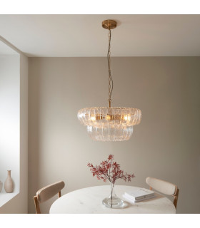 Montrose Pendant Ceiling Light Brushed Aged Brass Plate & Handmade Clear Textured Glass 6x E14-2
