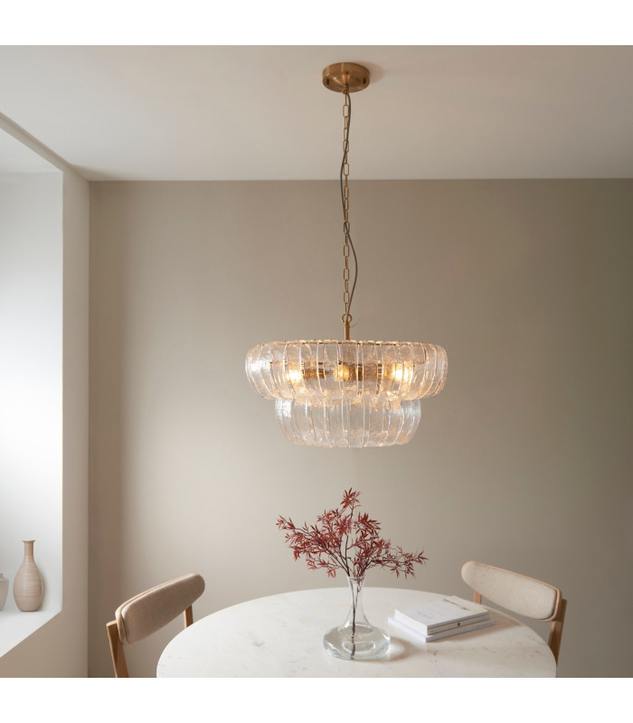 Montrose Pendant Ceiling Light Brushed Aged Brass Plate & Handmade Clear Textured Glass 6x E14-2