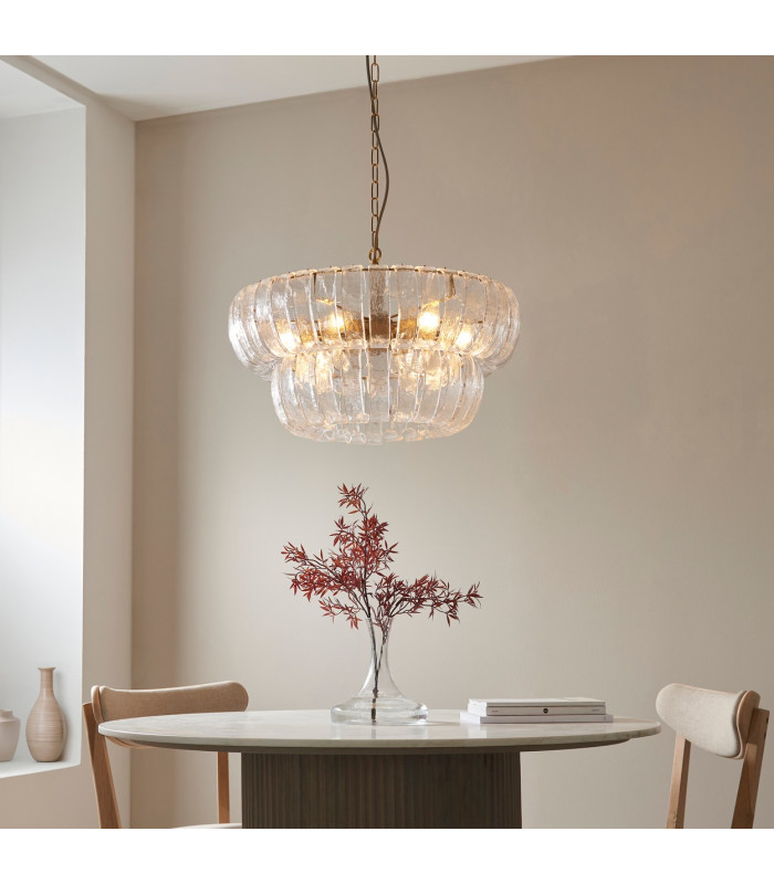 Montrose Pendant Ceiling Light Brushed Aged Brass Plate & Handmade Clear Textured Glass 6x E14-3