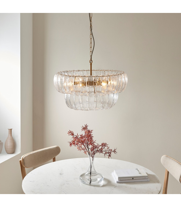 Montrose Pendant Ceiling Light Brushed Aged Brass Plate & Handmade Clear Textured Glass 6x E14-4