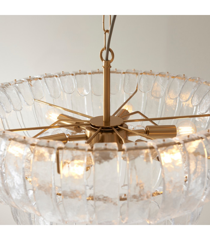 Montrose Pendant Ceiling Light Brushed Aged Brass Plate & Handmade Clear Textured Glass 6x E14-5