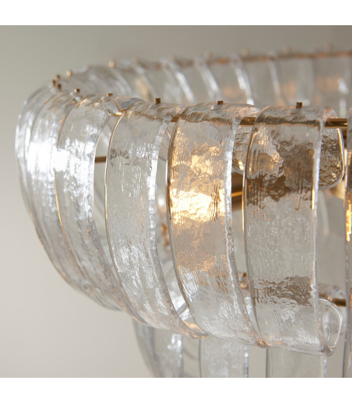 Montrose Pendant Ceiling Light Brushed Aged Brass Plate & Handmade Clear Textured Glass 6x E14-6