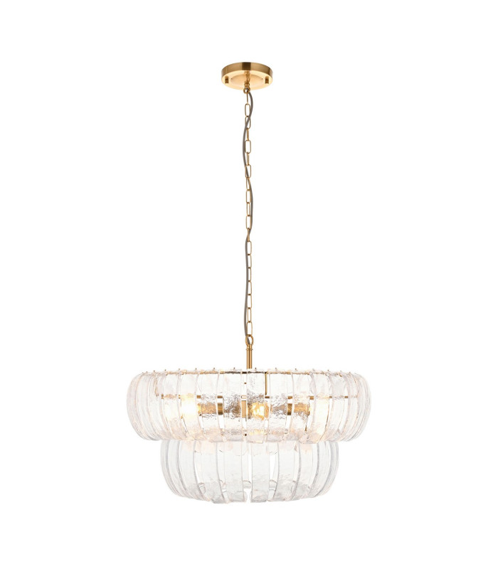 Montrose Pendant Ceiling Light Brushed Aged Brass Plate & Handmade Clear Textured Glass 6x E14-8