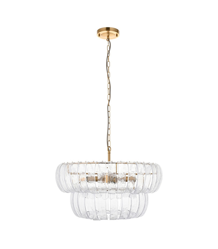 Montrose Pendant Ceiling Light Brushed Aged Brass Plate & Handmade Clear Textured Glass 6x E14-9