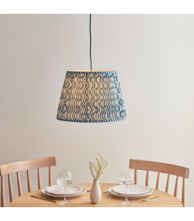 Eltham Brushed Aged Brass Plate Blue Flex Pendant Light with Marlin Blue Fabric Ripple Shade 40cm B22-2