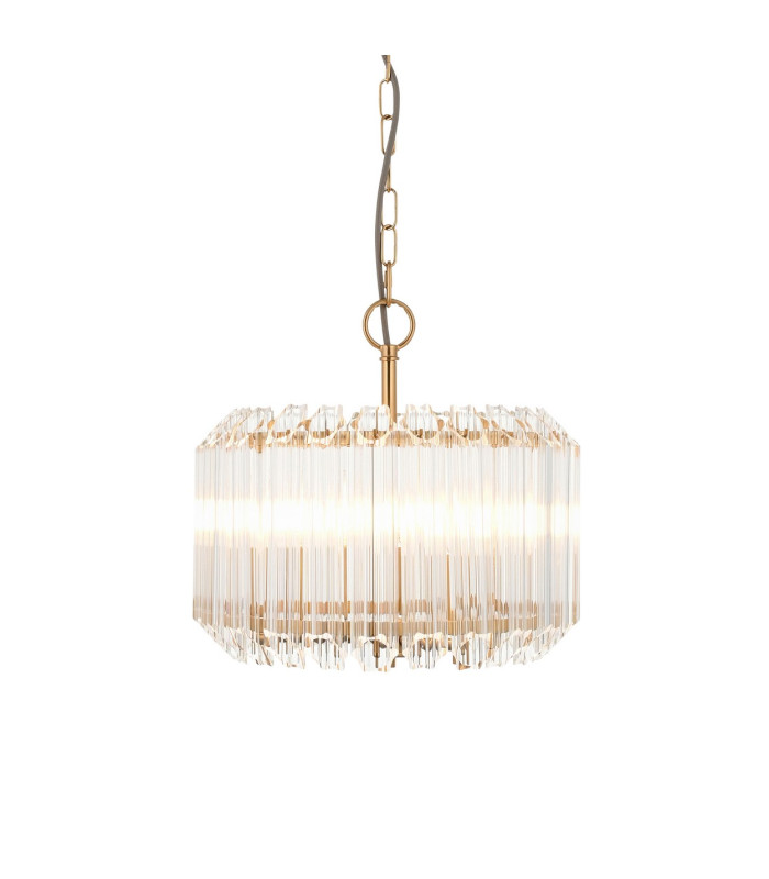 Valentina Pendant Ceiling Light Brushed Aged Brass Plate & Clear Glass 3x E14-1