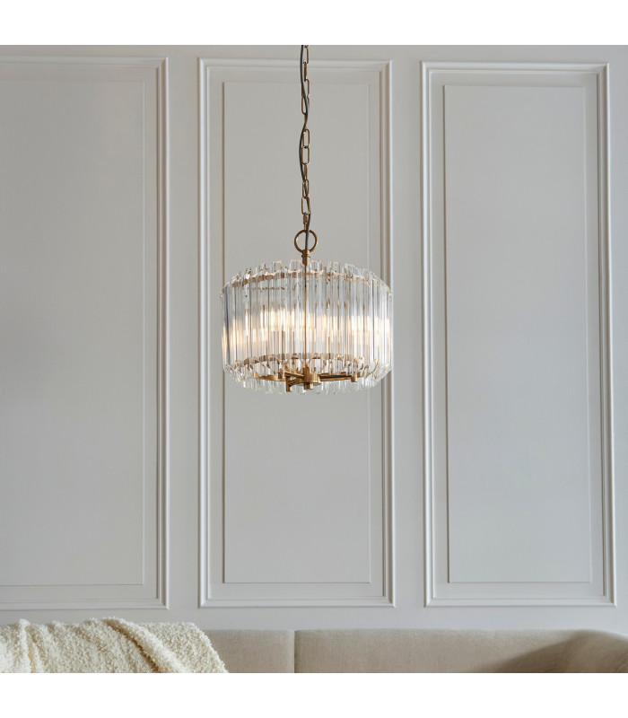 Valentina Pendant Ceiling Light Brushed Aged Brass Plate & Clear Glass 3x E14-2