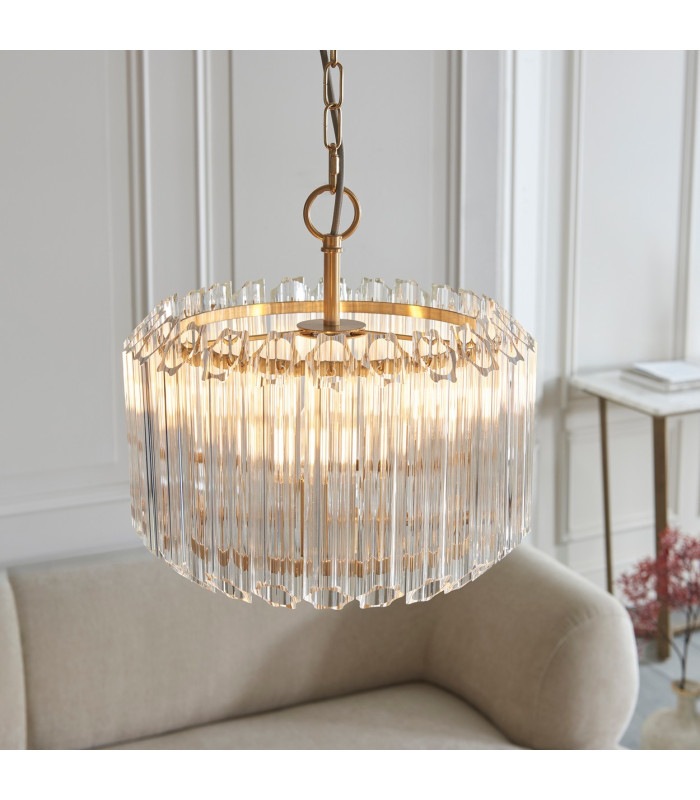 Valentina Pendant Ceiling Light Brushed Aged Brass Plate & Clear Glass 3x E14-3