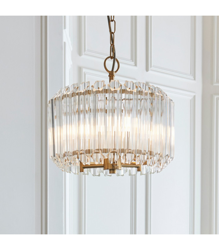 Valentina Pendant Ceiling Light Brushed Aged Brass Plate & Clear Glass 3x E14-4
