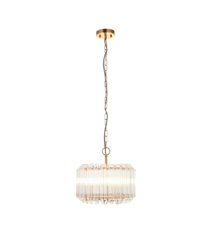 Valentina Pendant Ceiling Light Brushed Aged Brass Plate & Clear Glass 3x E14-8