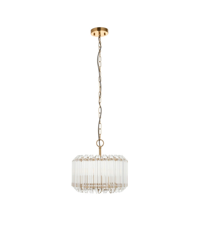 Valentina Pendant Ceiling Light Brushed Aged Brass Plate & Clear Glass 3x E14-9