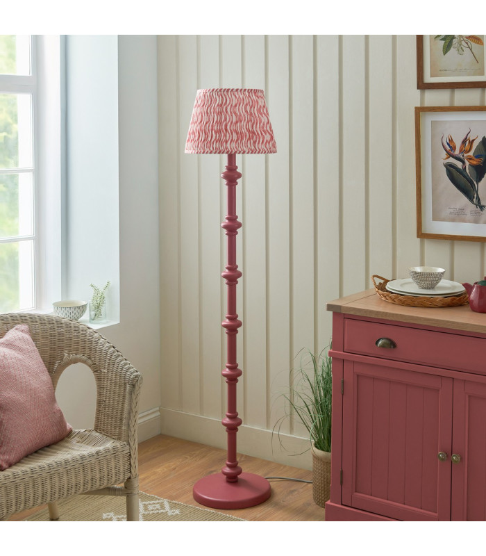 Carnaby Satin Pink Clay Paint Floor Lamp with Coral Pink Fabric Ripple Shade 35cm B22-3