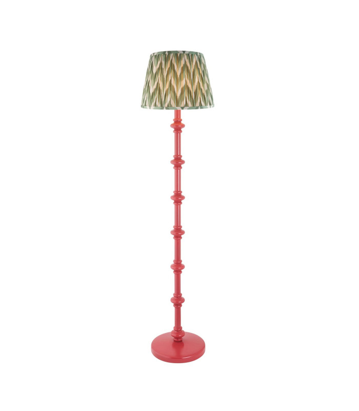 Carnaby Satin Pink Clay Paint Floor Lamp with Cotswold Green Fabric Zigzag Shade 35cm B22-1