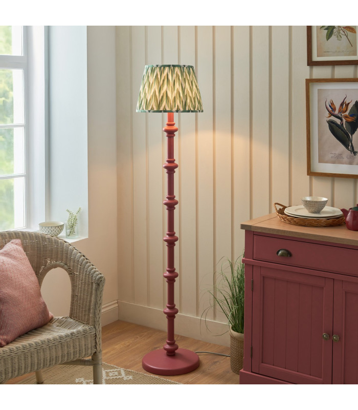 Carnaby Satin Pink Clay Paint Floor Lamp with Cotswold Green Fabric Zigzag Shade 35cm B22-2