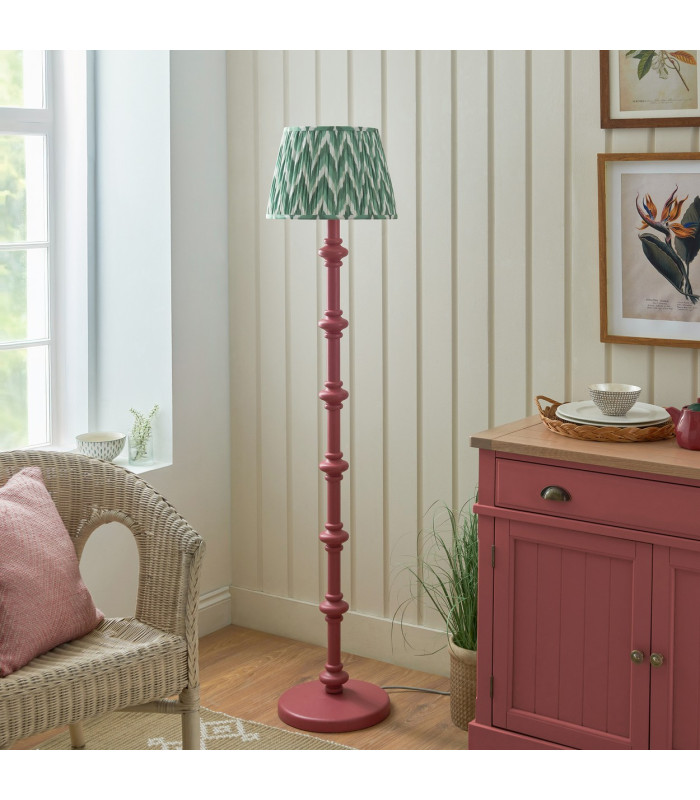 Carnaby Satin Pink Clay Paint Floor Lamp with Cotswold Green Fabric Zigzag Shade 35cm B22-3