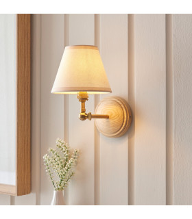 Wood Wing Ash Wood Wall Light with Vintage White Fabric Ivy Shade 16cm B22-2