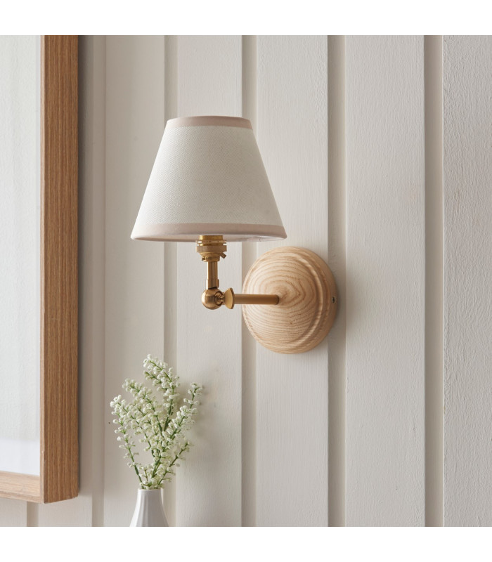 Wood Wing Ash Wood Wall Light with Vintage White Fabric Ivy Shade 16cm B22-3