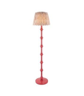 Carnaby Satin Pink Clay Paint Floor Lamp with Neutral Print Fabric Ikat Shade 35cm B22-1