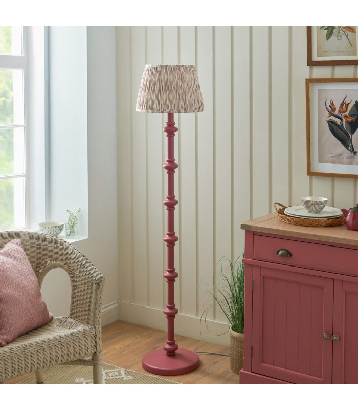 Carnaby Satin Pink Clay Paint Floor Lamp with Neutral Print Fabric Ikat Shade 35cm B22-3
