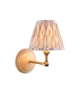 Wood Wing Ash Wood Wall Light with Neutral Print Fabric Ikat Shade 16cm B22-1